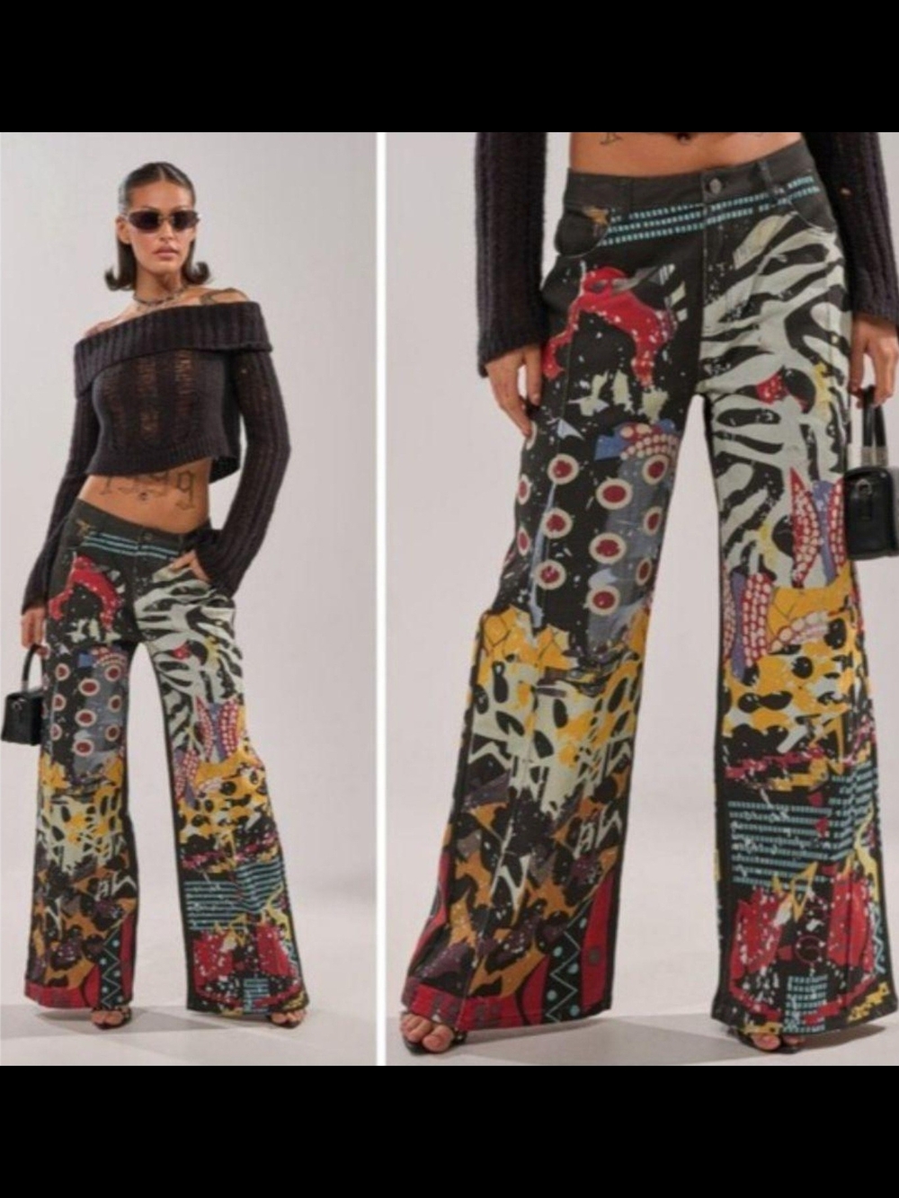 AKIRA Multicolor Bold Mixed-Print Wide Leg Pants